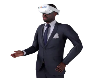 A medical device salesman demonstrating how to install VR surgeries